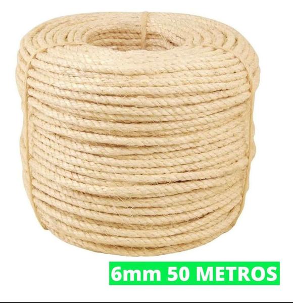 Imagem de Corda De Sisal 6mm 50 Mts Rasada Arranhador Gatos Decoração