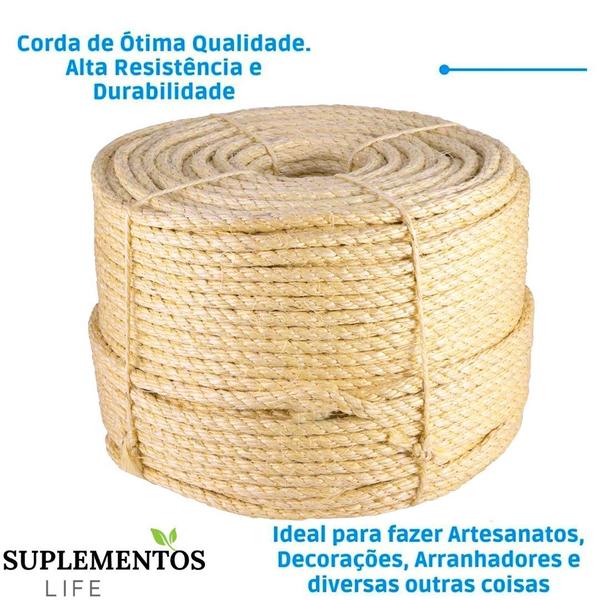 Imagem de Corda De Sisal Natural 14mm 20 Metros Resistente Trança Arranhador Gatos Decoração Artesanato Construção