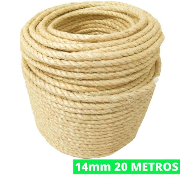 Imagem de Corda De Sisal Natural 14mm 20 Metros Resistente Trança Arranhador Gatos Decoração Artesanato Construção