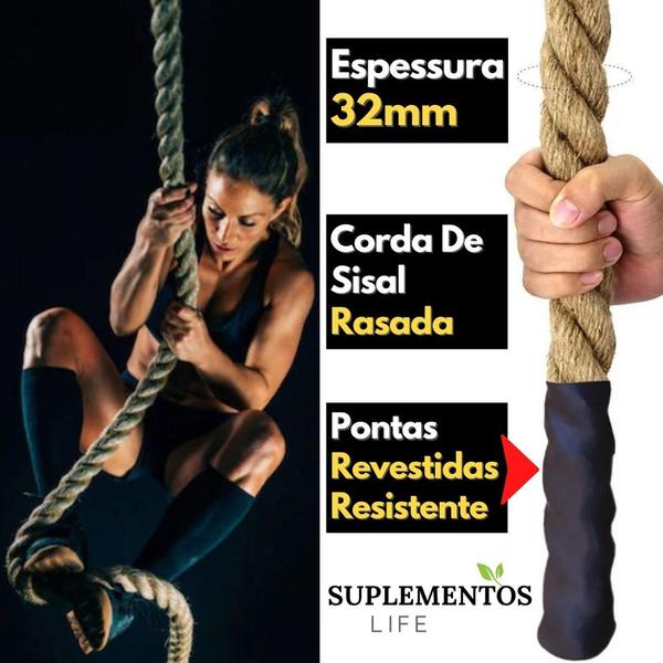 Imagem de Corda De Sisal Naval 32mm 4 Metros Exercício Funcional Rope Climb Escalada Academia