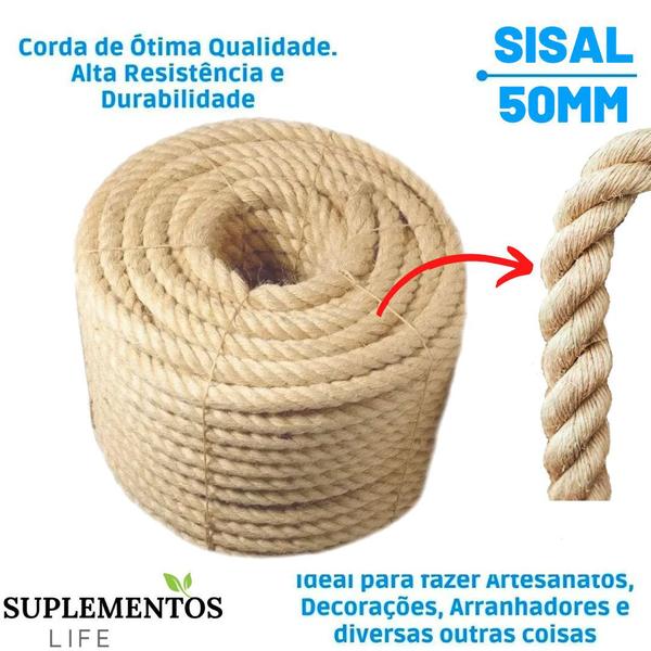 Imagem de Corda De Sisal Naval 50mm 7 Metros Rasada Artesanato Decorações Luminária Rústico Decks Exercício Funcional