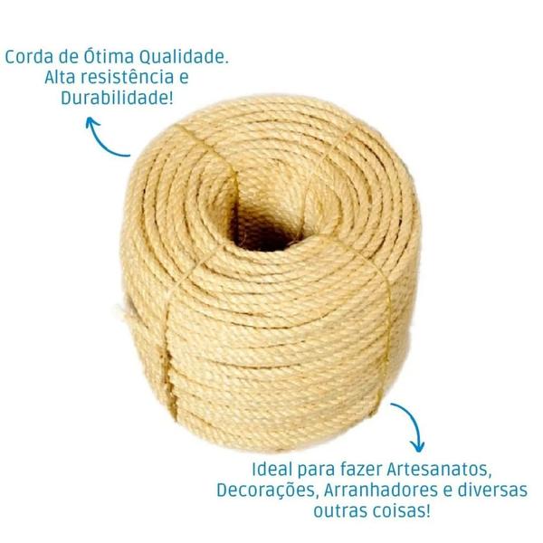 Imagem de Corda Sisal 5mm 100 Metros Rasada Arranhador Gato Artesanato