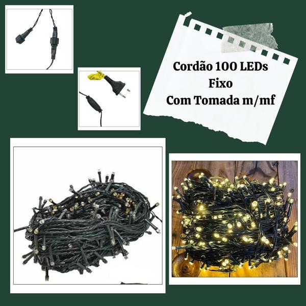 Imagem de Cordão 100 leds fixo warm fio verde tom. m/mf uso interno 127v 