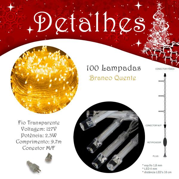 Cordão 100 Leds Luz Natal Fixo 10M Extensível Prova D'Água - Klizz Imagem de Cordão 100 Leds Luz Natal Fixo 10M Extensível Prova D'Água