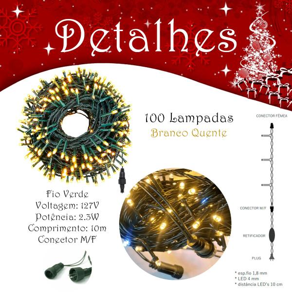 Cordão 100 Leds Luz Natal Fixo 10M Prova D'Água Extensível - Klizz Imagem de Cordão 100 Leds Luz Natal Fixo 10M Prova D'Água Extensível