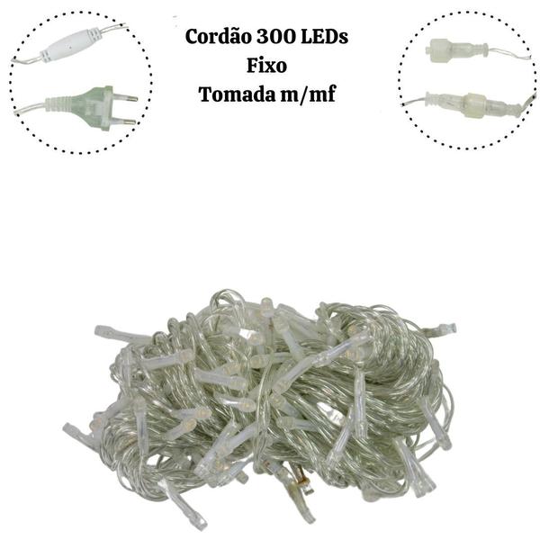 Imagem de Cordão 300 leds warm fio transparente tom. m/mf 127v