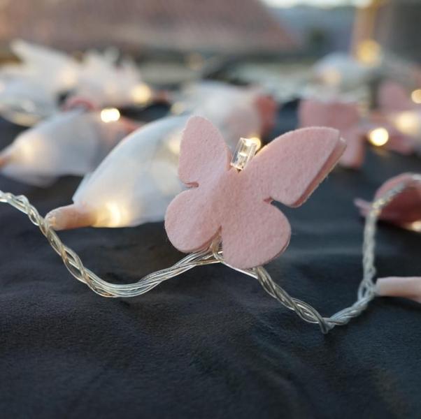 Imagem de Cordão De Luz De Fada Organza E Borboletas Rosa Bebê Bivolt