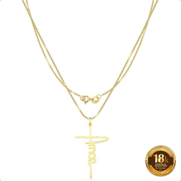 Imagem de Cordão Feminino Ouro 18K 50Cm Com Pingente Amor