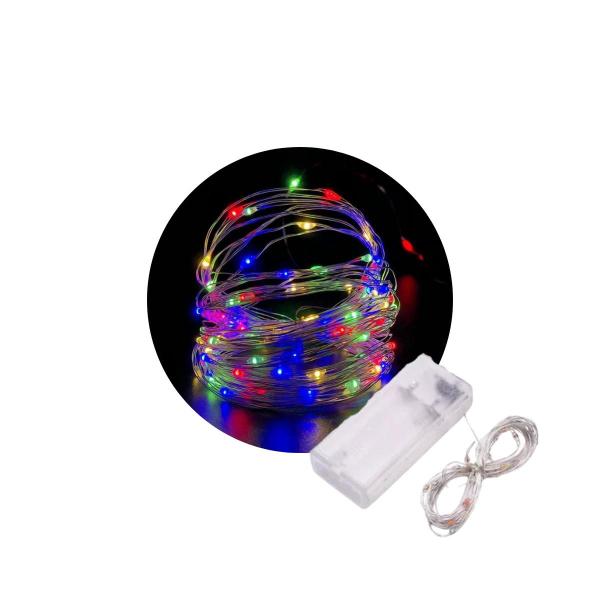 Cordão Fio de Fada 30 Led Fixo a Pilha 3 M colorido - TodaTreco Imagem de Cordão Fio de Fada 30 Led Fixo a Pilha 3 M colorido