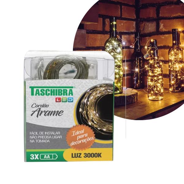 Imagem de Cordão Fio de Fada Luminoso Arame Estático LED Pilha  3000k - Taschibra