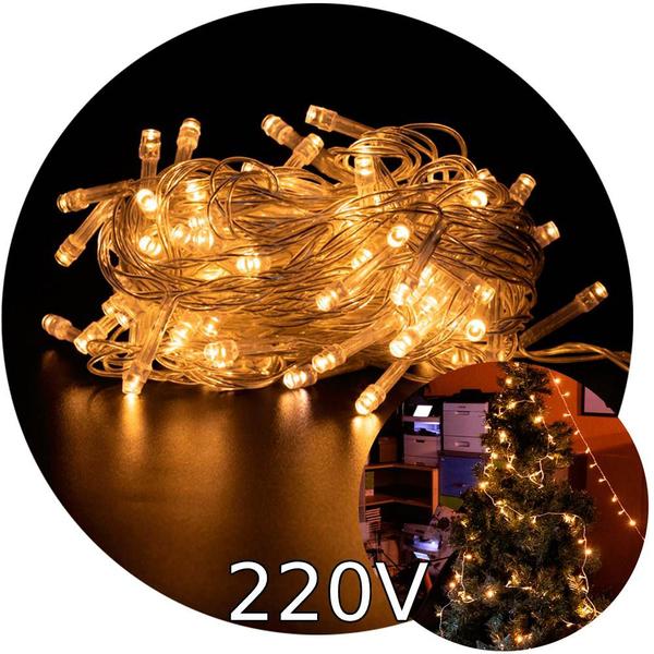 Imagem de Cordão Fio de Led Pisca Pisca Luz Natal 100 LEDs 8 Metros Branco Quente 127V ou 220V Haiz 901040/902041