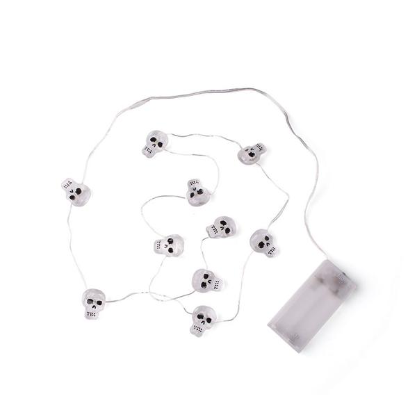 Imagem de Cordão Halloween Taschibra LED 10 Caveiras Brancas 2xAA