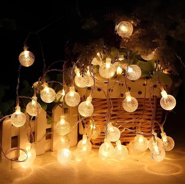 Imagem de Cordão Lâmpadas Solar Luzes LEDs Bolinhas Amarela Natal 5m