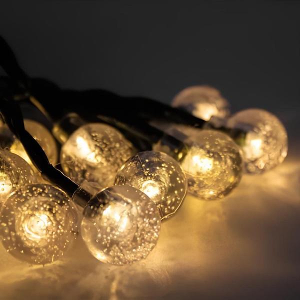 Imagem de Cordão Lâmpadas Solar Luzes LEDs Bolinhas Amarela Natal 5m