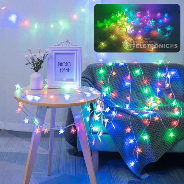 Imagem de Cordão LED 10m Estrelas USB RGBW Coloridas 100 Luzes Com Controle e APP  TB1875