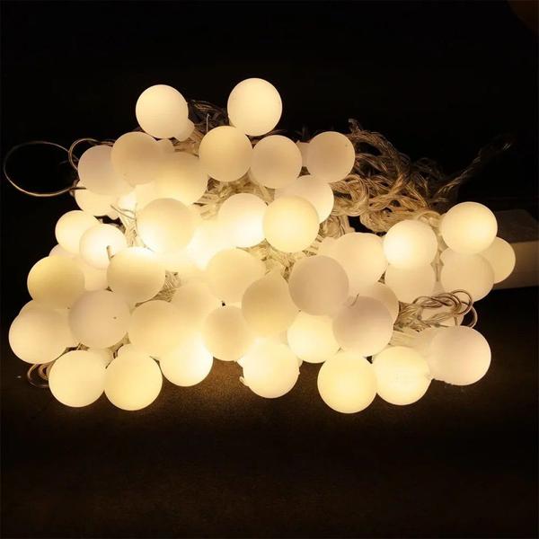 Imagem de Cordão Led Luz Varal 100 Bolinha 8 Funções 10m Fio Transparente Branco Quente Bivolt