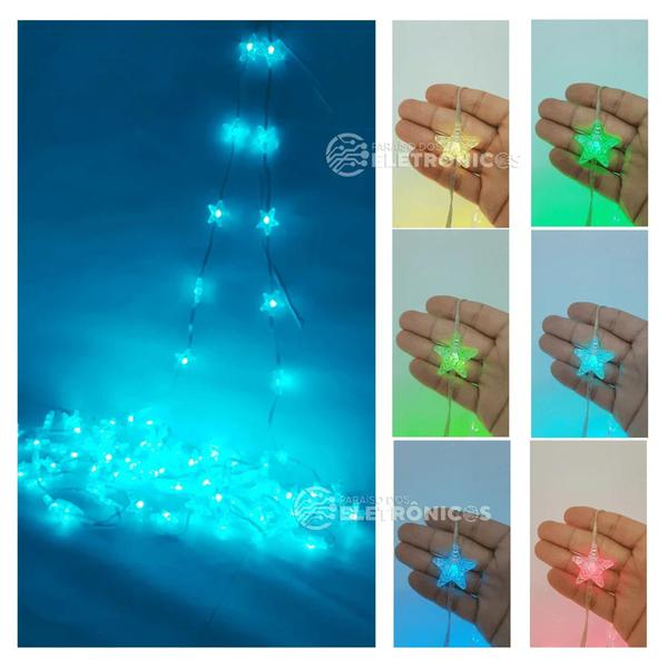 Imagem de Cordão LED Pingente Estrelas RGBW Coloridas 100 Luzes Bluetooth Controle App TB1875