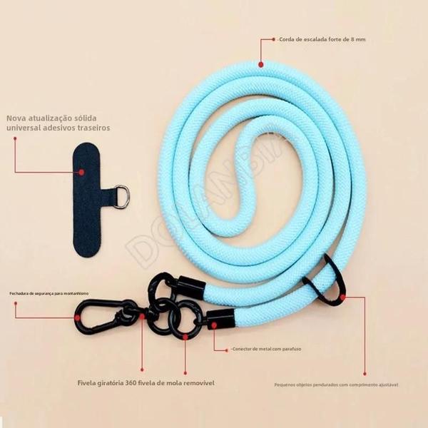 Imagem de Cordão Longo 8mm x 120cm para Celular - Alça de Ombro Destacável e Universal