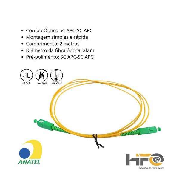 Imagem de Cordão Óptico Sc Apc Conectores 2Mts Homologado Aplicação