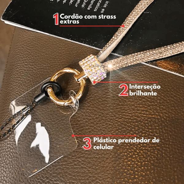 Imagem de Cordão Para Celular Brilho Strass Luxo Pescoço Elegante 