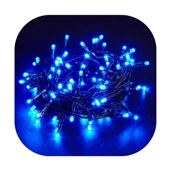 Imagem de Cordão Pisca 100 Led Prova Dágua Fixo Azul Fio Verde 10m Decor Natal 220v