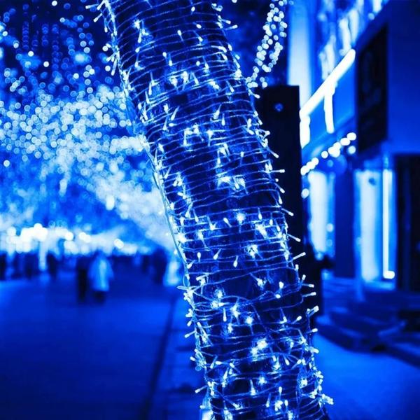 Imagem de Cordão Pisca 100 Led Prova Dágua Fixo Fio Transparente 3 Cores 10m Decor Natal