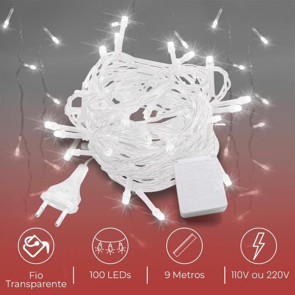 Imagem de Cordão Pisca Pisca De Led Para Decoração Natalina 9m 100leds 110V Frio