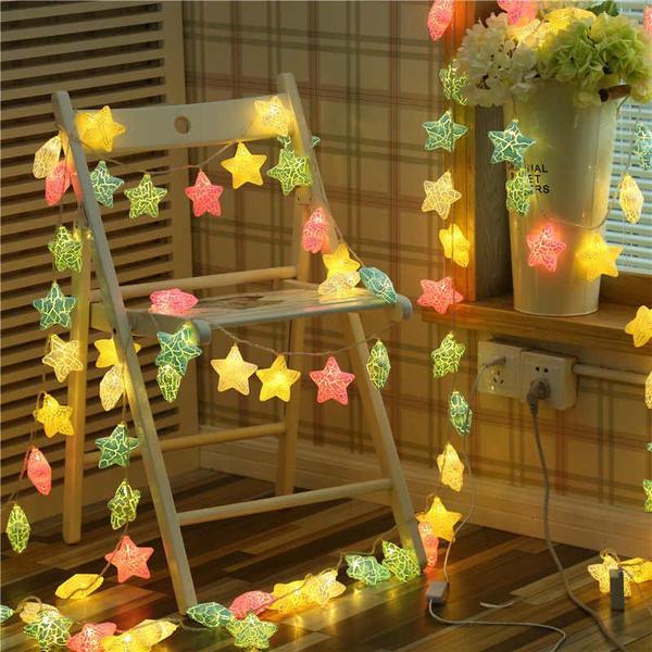 Imagem de Cordão Varal Iluminado Estrelas Coloridas 10 Leds Natal Decoração