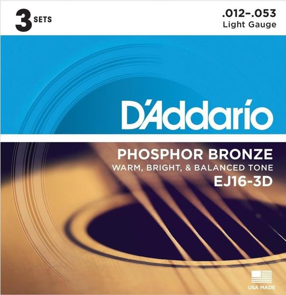 Imagem de Cordas de guitarra D'Addario Phosphor Bronze EJ16-3D 12-53 Light