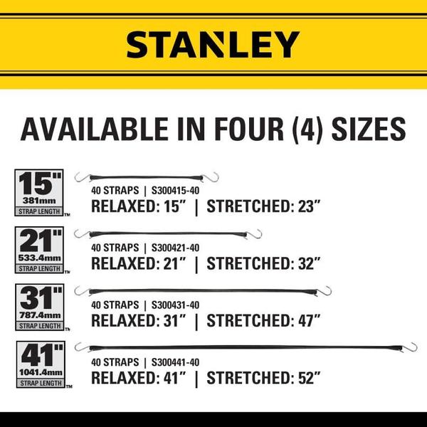 Imagem de Cordas elásticas STANLEY S300421 pretas 21, borracha para todos os climas, pacote com 10