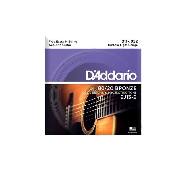 Cordas Para Violão Aço D Addario Bronze 80/20 Ej13-b+pl011 011" 052" Corda Extra Pl010 Imagem de Cordas Para Violão Aço D Addario Bronze 80/20 Ej13-b+pl011 011" 052" Corda Extra Pl010