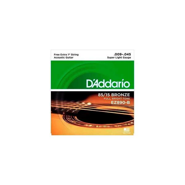 Imagem de Cordas Para Violão Aço D Addario Bronze 85/15 Ez890-b .009-.045 Com Corda Extra Pl009