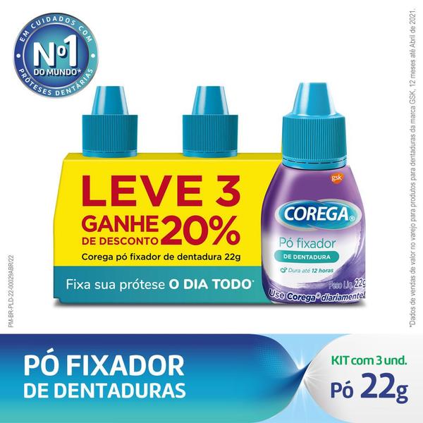 Imagem de Corega Pó Fixador De Dentadura Kit Leve 3 Unidades