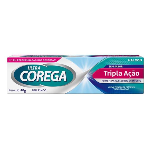 Imagem de Corega Ultra Creme Fixador de Dentadura Sem Sabor Tripla Ação sem Zinco 40g