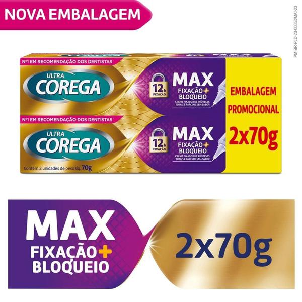 Imagem de Corega Ultra Max Fixação+Bloqueador kit 2 cremes de 70 g cada