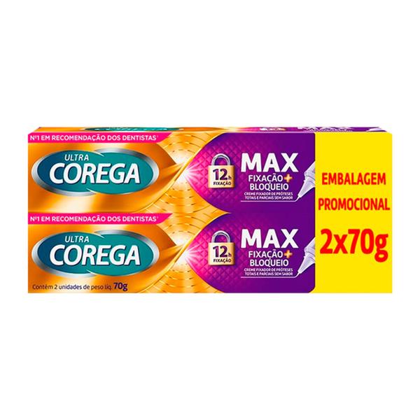 Imagem de Corega Ultra Max Fixação+Bloqueador kit 2 cremes de 70 g cada