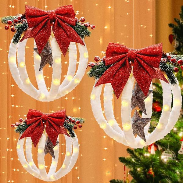 Imagem de Coroa de flores AYGXU para decorações de Natal, 3 peças com luzes LED