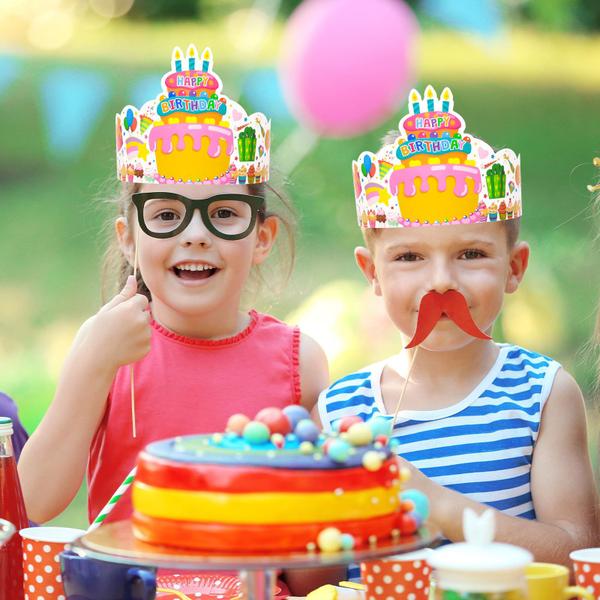 Imagem de Coroas de aniversário TENDFINE para crianças, pacote com 36 chapéus de papel coloridos