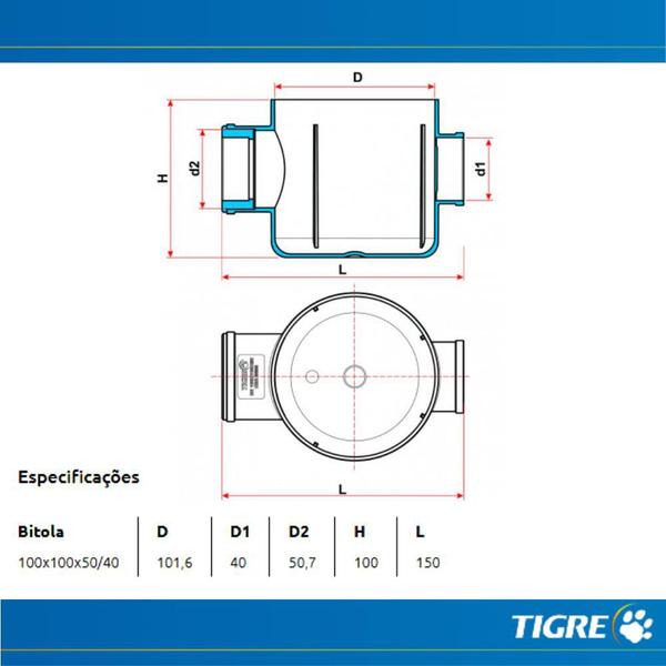 Imagem de Corpo Da Caixa Seca Esgoto PVC Branca Para Evitar Mal Cheiro De DN 100x100x50/40mm Tigre