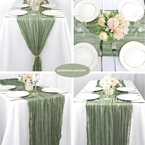 Corredor de Mesa de Gaze Boho (10 Peças, 40x270cm) - Decoração Romântica para Casamento, Chá de Panela e Festas Imagem de Corredor de Mesa de Gaze Boho (10 Peças, 40x270cm) - Decoração Romântica para Casamento, Chá de Panela e Festas
