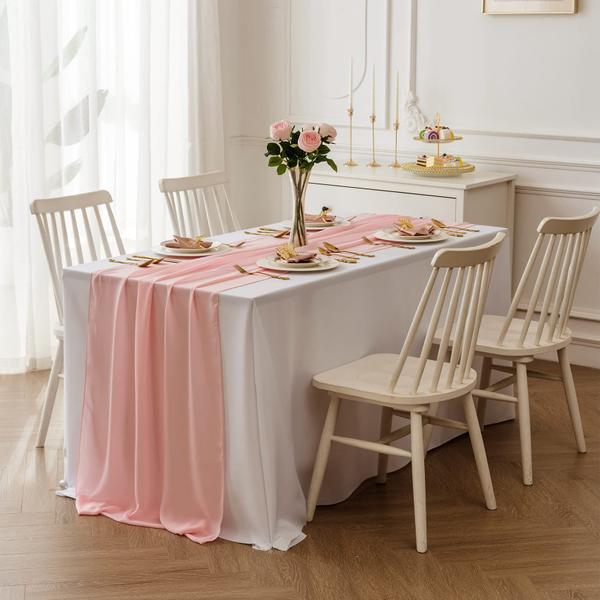 Imagem de Corredor de Mesa Flohar Chiffon 29x300cm - Rosa Romântico e Transparente (12 Unidades)