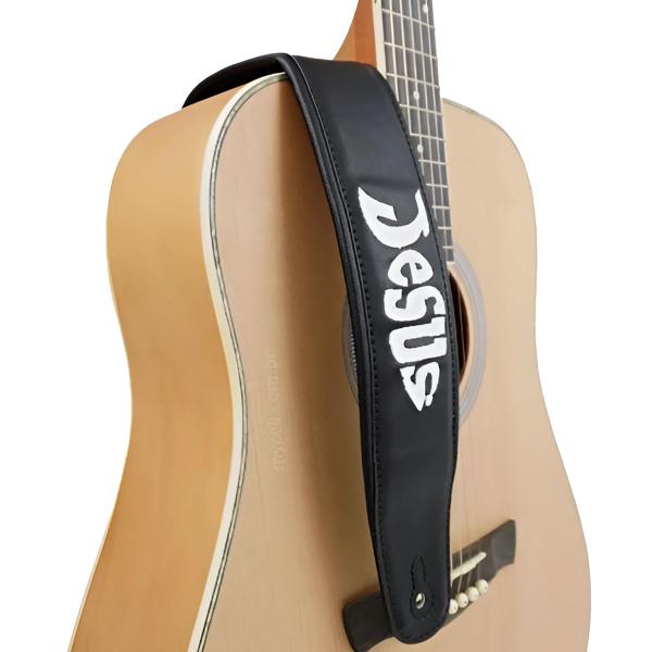 Correia Alça Basso Para Guitarra Violão Gospel Jesus Peixe Preta Imagem de Correia Alça Basso Para Guitarra Violão Gospel Jesus Peixe Preta