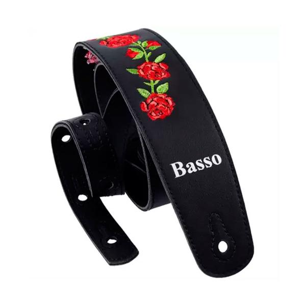 Imagem de Correia De Violao Baixo Guitarra Preto Floral Basso Vtfl01