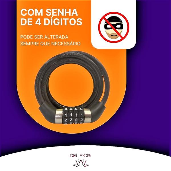 Imagem de Corrente Cabo Antifurto Com Combinação Para Bicicleta Moto