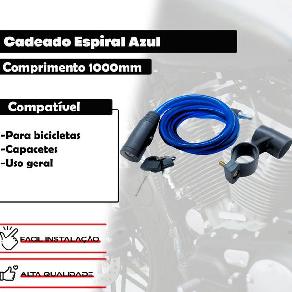 Imagem de Corrente Cadeado Azul 10x100 Para Moto Bicicleta Bike Segurança Estepe Trava Anti Furto Cabo De Aço