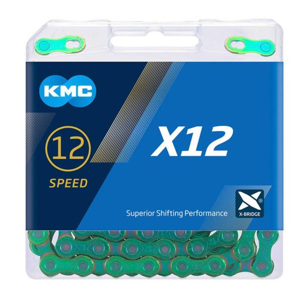 Imagem de Corrente Ciclismo KMC X12 12V 126 Elos Verde Aurora