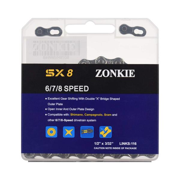 Imagem de Corrente de bicicleta ZONKIE 6/7/8 Speed 116 Links 1/2 x 3/32 polegadas