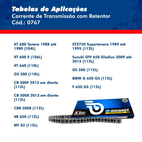 Imagem de Corrente de Transmissão Com Retentor 520EX x 100L/102L/104L/106L/108L/110L/112L/114L X'Ring - Emenda Rebite