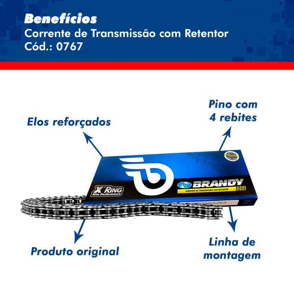 Imagem de Corrente de Transmissão Com Retentor 520EX x 100L/102L/104L/106L/108L/110L/112L/114L X'Ring - Emenda Rebite