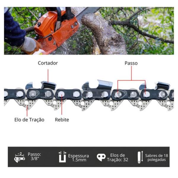 Imagem de Corrente para motossera 32 dentes 3/8 x1,5MM Sabre 18 Vulcan Intech Tecna Toyama